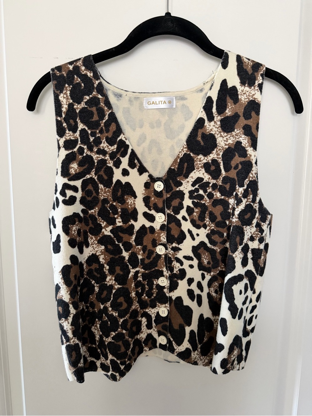 Galita Leopard Print Button-Front V-Neck Tank - Brown/Black/White